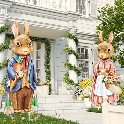Wooden Rabbit and Flower Garden Signs Set