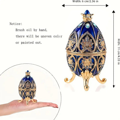 Enameled Faberge Egg Style Jewelry Box - Dark Blue