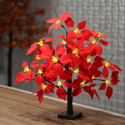 Blooming Brilliance: Poinsettia Flower Tree with Festive Lights
