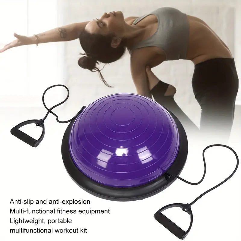 Balance Ball Gym Training Exercise Half Fitness with Pump & Band - Purple