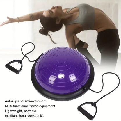 Balance Ball Gym Training Exercise Half Fitness with Pump & Band - Purple