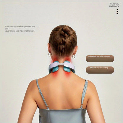 USB Rechargeable Neck & Head Massager - Luxury 4-Head Heating Massager(Blue)