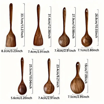 7-Piece Natural Teak Wooden Spoons for Cooking Set