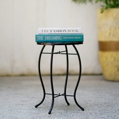 Terrance Floral Patio Side Table - Small Outdoor Glass End Table