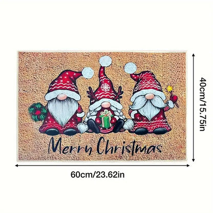 Cheerful Christmas Gnome Welcome Doormat | Indoor/Outdoor Washable Rug