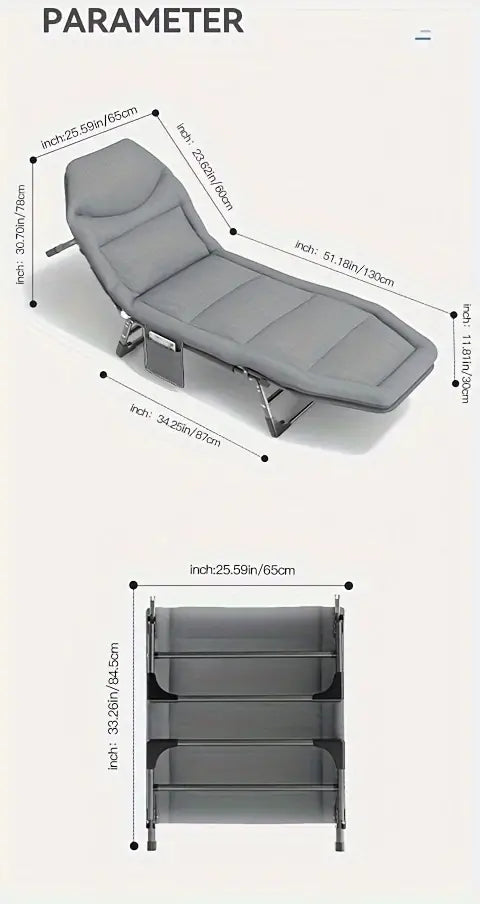 Portable Folding Bed: Single, Free Installation, Ideal for Camping - Gray