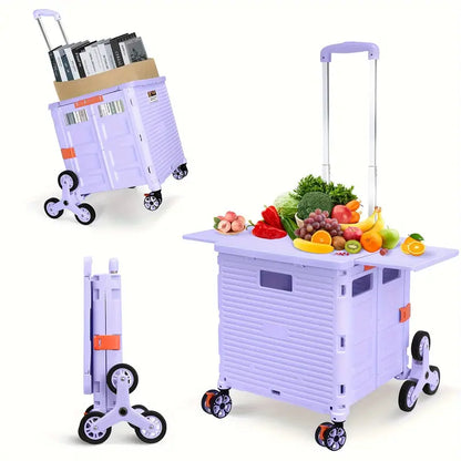 Portable Folding Cart with Stair Climbing Wheels- Purple
