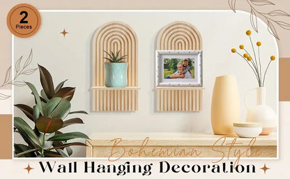 Radiant Reverie: Boho Wooden Sun Rainbow Wall Shelves