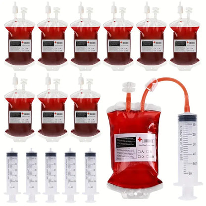 50pcs Blood Bags for Drinks - Vampire Drink Pouch with Syringes