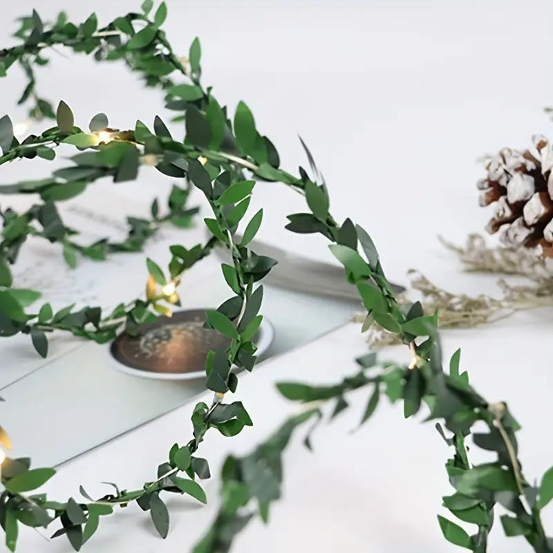 5m 50LED Green Leaf String Lights - Battery-Powered Fairy Lights