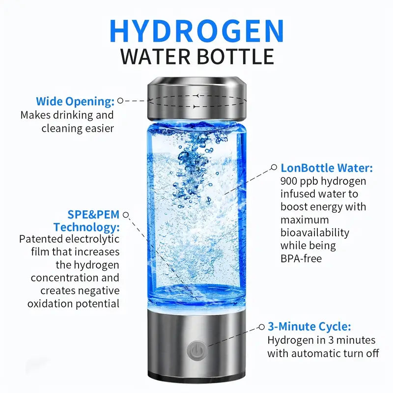 Portable Hydrogen Water Bottle Ionizer - Rechargeable Water Glass Cup