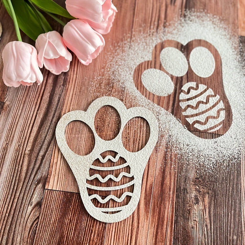5pcs Wooden Rabbit Paw Print Stencils for Easter DIY