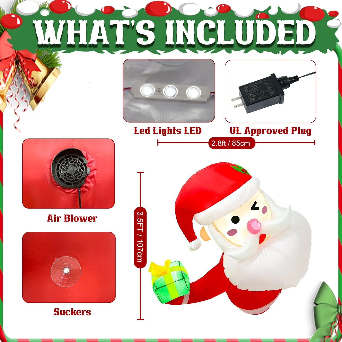 3.5Ft Christmas Inflatable Santa Claus Leaning Out from Window