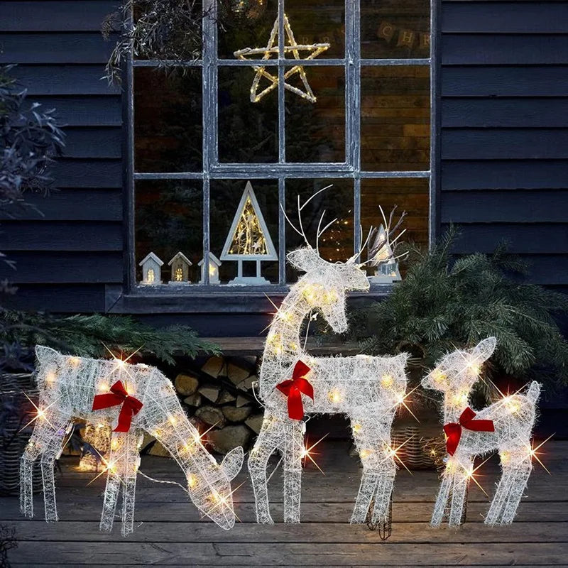 Lighted Christmas Reindeer and Sleigh Decoration