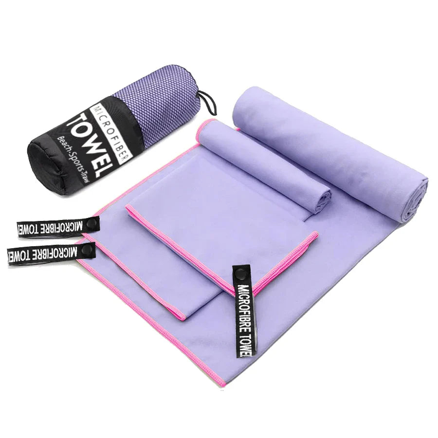 3 Piece Towel Set for Fitness & Bath (Purple)
