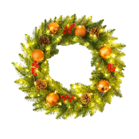 LED Christmas Wreath with Pine Cones & Berries