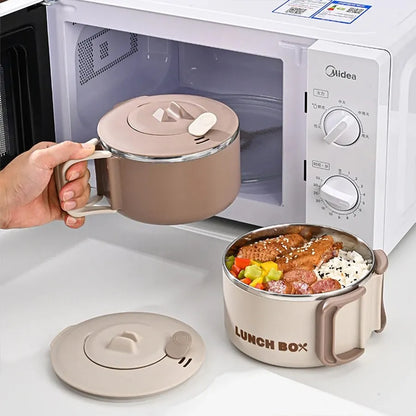 1200ml 304 Stainless Steel Noodle Bowl with Lid Brown