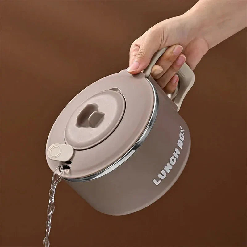 1200ml 304 Stainless Steel Noodle Bowl with Lid Brown