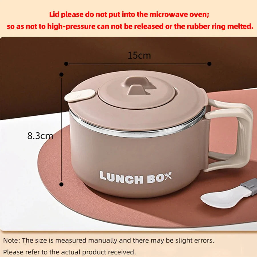 1200ml 304 Stainless Steel Noodle Bowl with Lid Brown