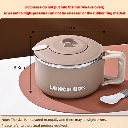 1200ml 304 Stainless Steel Noodle Bowl with Lid Brown