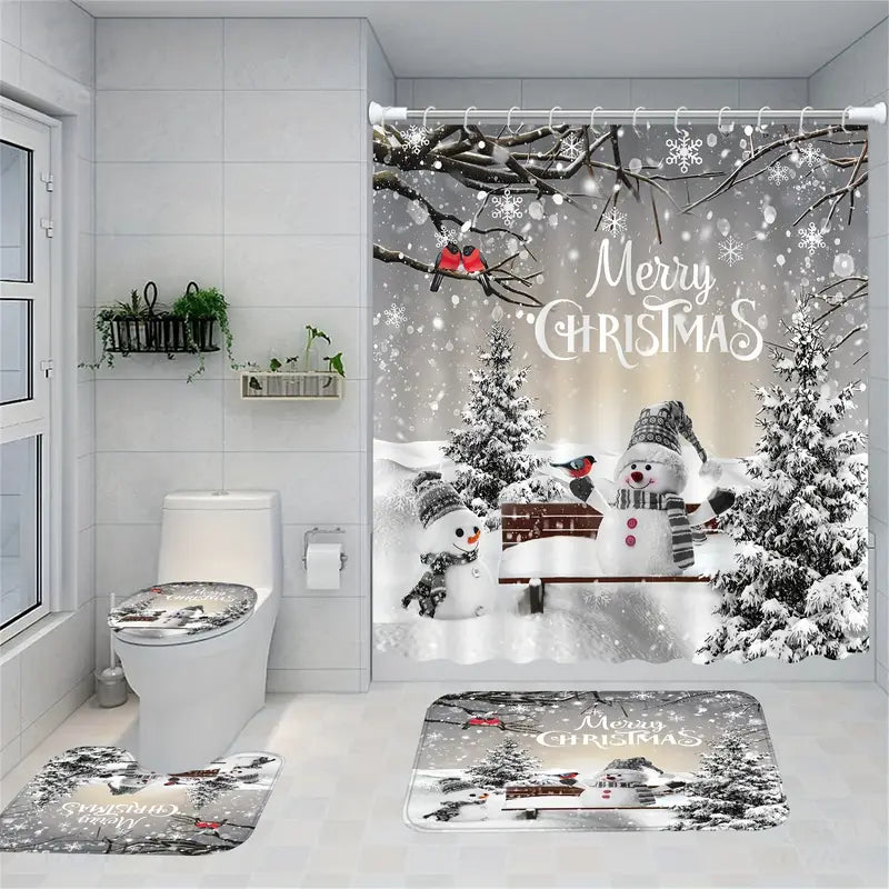Frosty Friends: 4-Piece Christmas Snowman Shower Curtain Set
