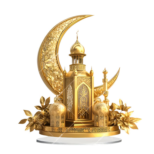 Golden Acrylic Eid Lantern Mosque Sun Catcher Decor
