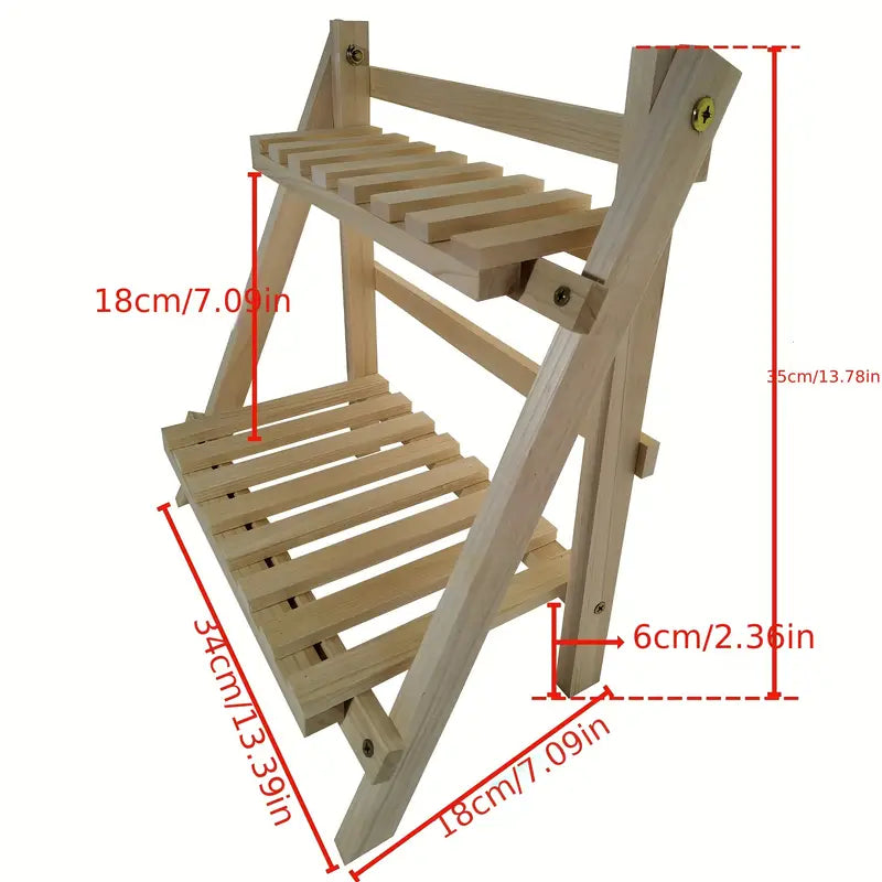 Organize in style with this sturdy wooden double-layer trapezoidal storage rack