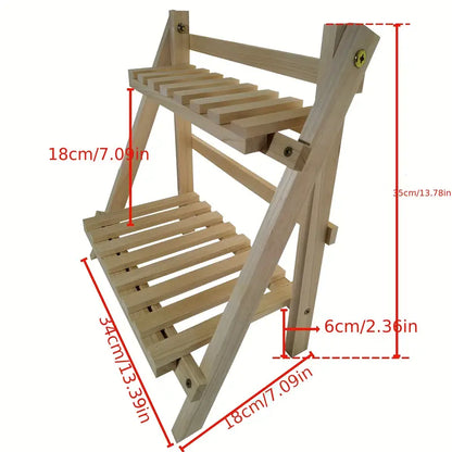 Organize in style with this sturdy wooden double-layer trapezoidal storage rack