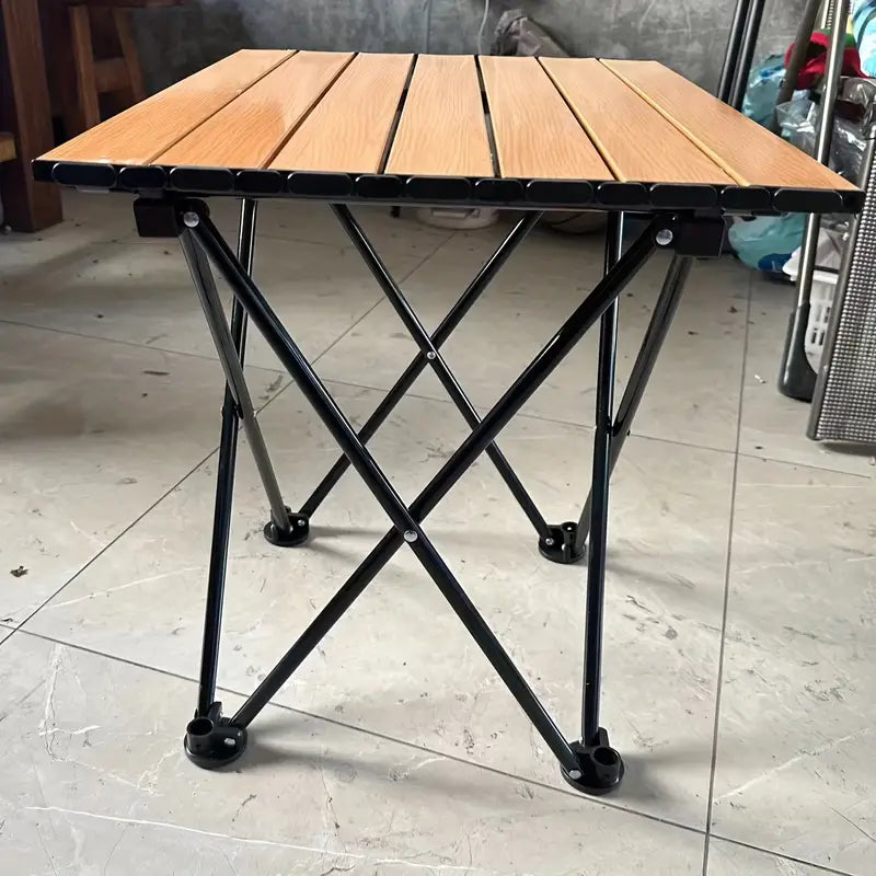 Portable Folding Outdoor Picnic Table - Aluminum Alloy, Wood Color