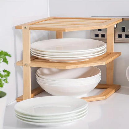 Bamboo Multi-Layer Corner Shelf - Stylish and Space-Saving Kitchen Storage
