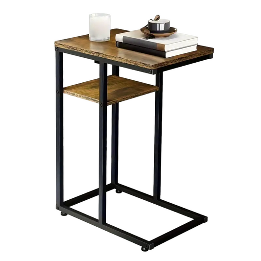 Wooden Sofa Side Table with Storage Rack - Classic Style