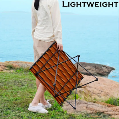 Portable Folding Outdoor Picnic Table - Aluminum Alloy, Wood Color
