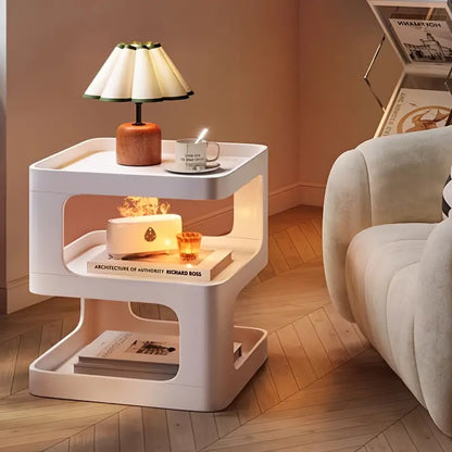 Tiered Shelf Bedside Table - White