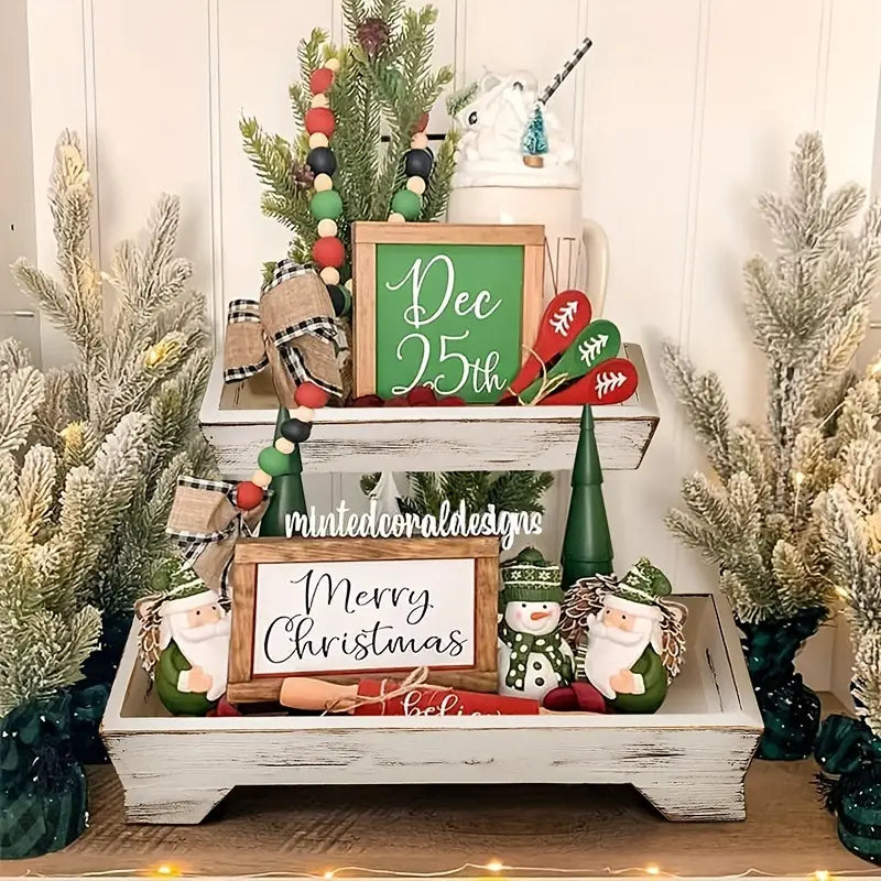 Rustic Wood Tiered Tray Stand - Farmhouse Chic Daily Decor