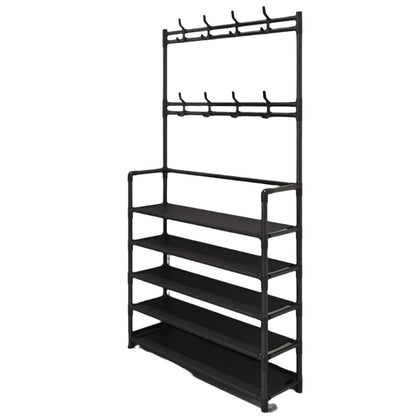 Stainless Steel Coat & Shoe Rack (8-Hook 4-Tier)