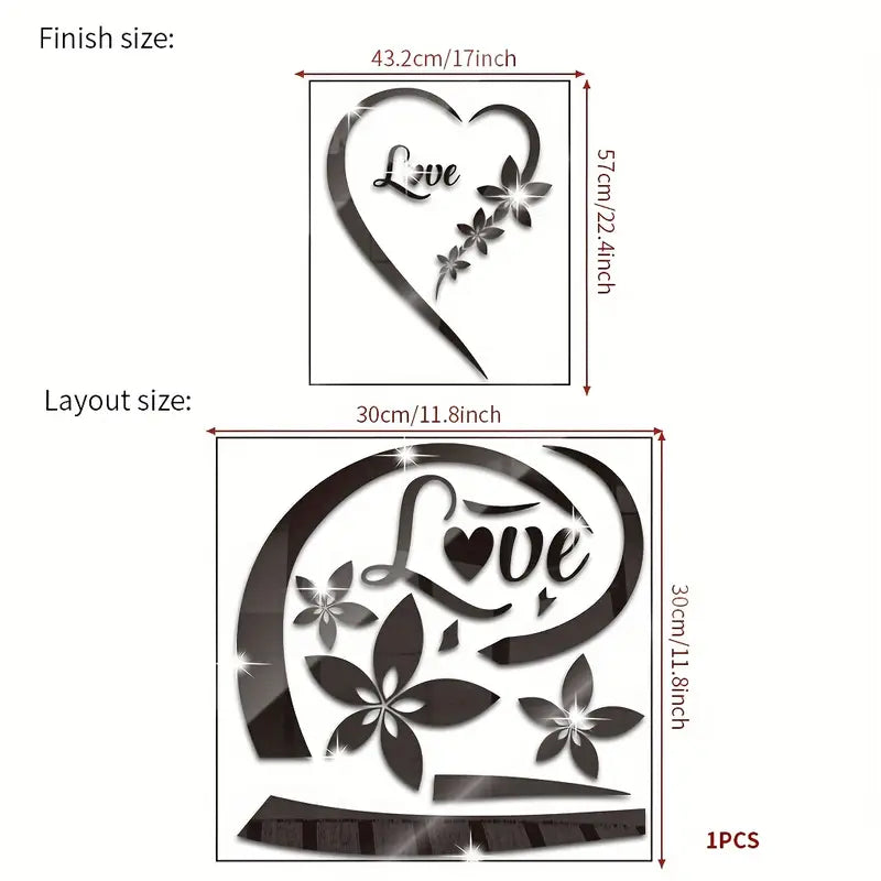 Romantic Love Heart Mirror Wall Sticker Set - Self-Adhesive Removable Acrylic(Red)