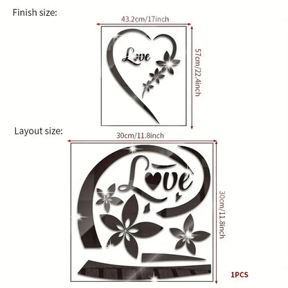 Romantic Love Heart Mirror Wall Sticker Set - Self-Adhesive Removable Acrylic(Red)