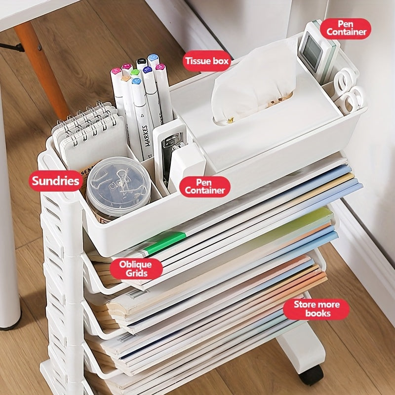 Bookshelf with Wheels and Storage Cart (6-Tier)