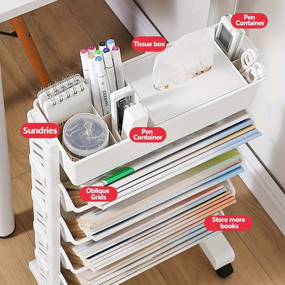 Bookshelf with Wheels and Storage Cart (6-Tier)