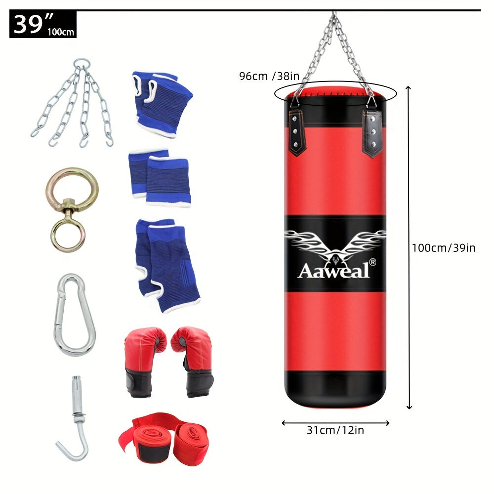 Hanging Hollow Boxing Sandbag Set with Hook for Home Gym(Red)