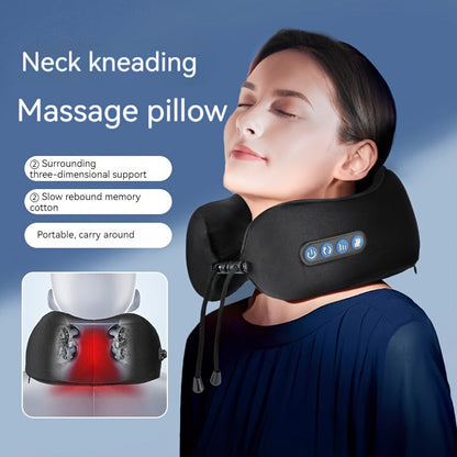 U-Shaped Heated Neck Massager Pillow - USB Rechargeable(Black)