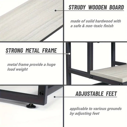 Heavy Duty 2-Step Steel and Wooden Step Stool - Grey