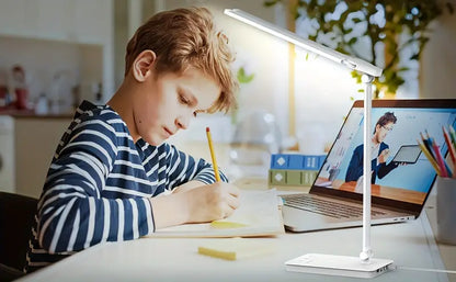 Adjustable Folding Desk Lamp for Home Office - Modern Double-Arm LED Banker Lamp, White