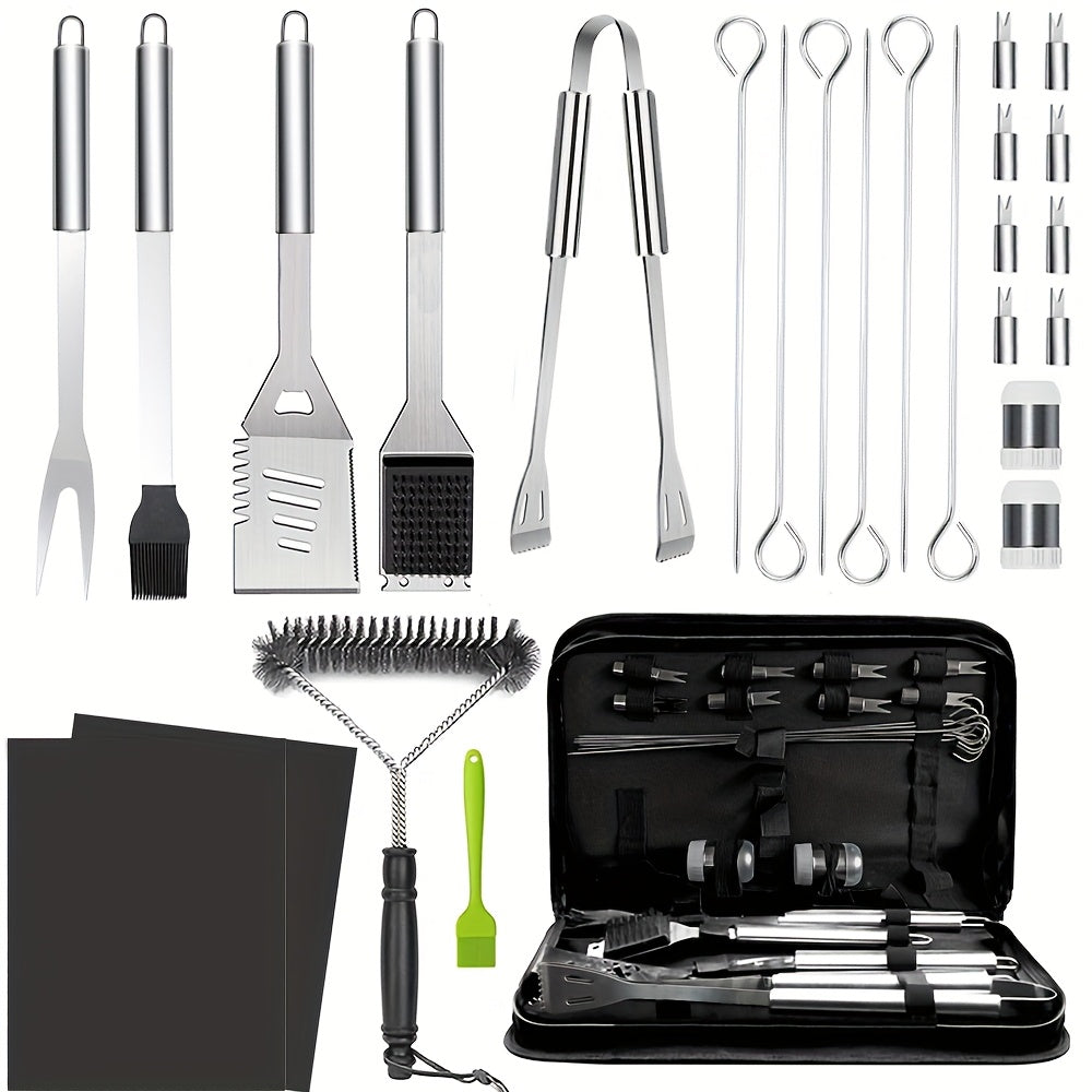 Stainless BBQ Grill Tool Set with Thermometer (26pcs)