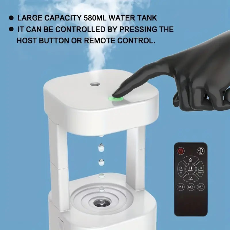 Levitating Plant Water Drop Humidifier - 580ML Cool Mist, Anti Gravity Design, USB Powered, Nightlight