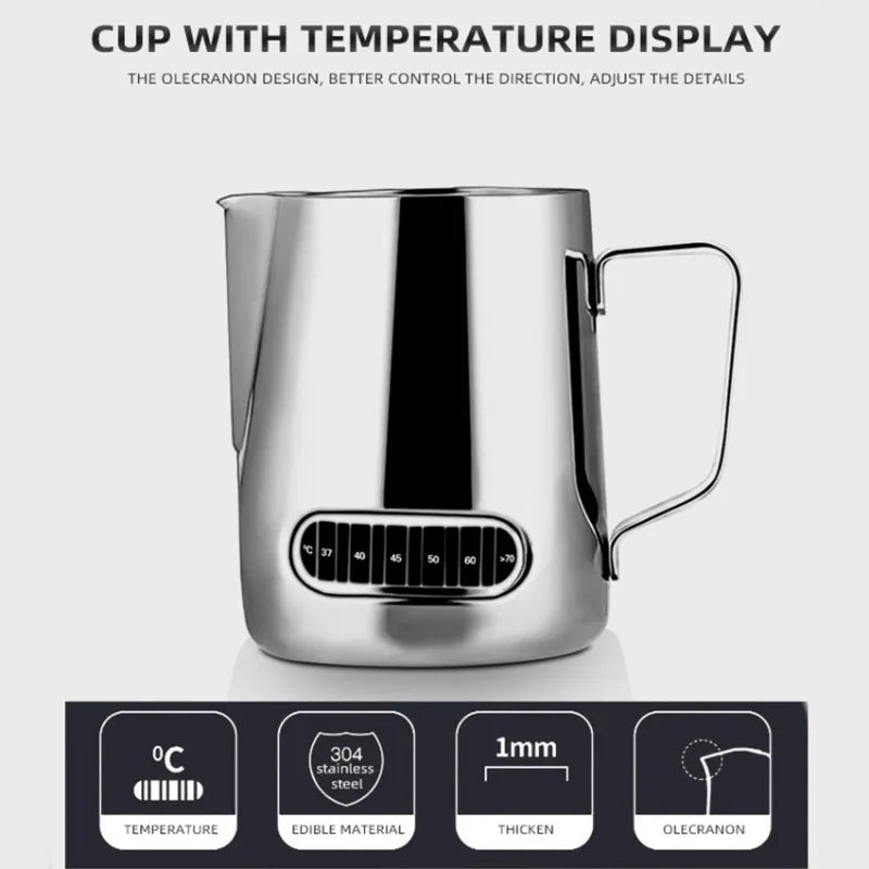 Stainless Steel Milk Frothing Pitcher with Temperature Display 350ml Silver