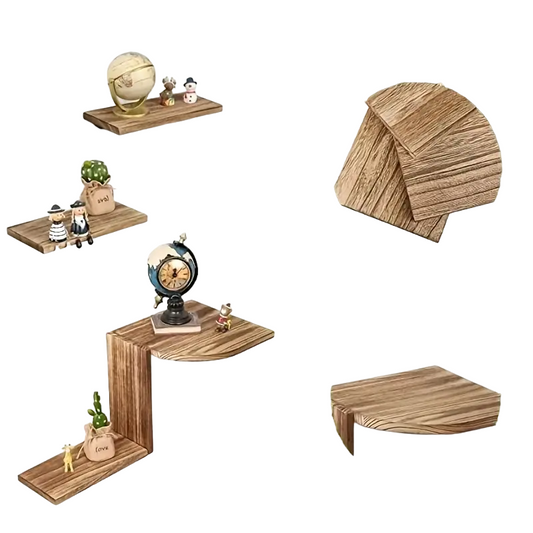 Rustic Wooden Wall Mounted Corner Shelf Set
