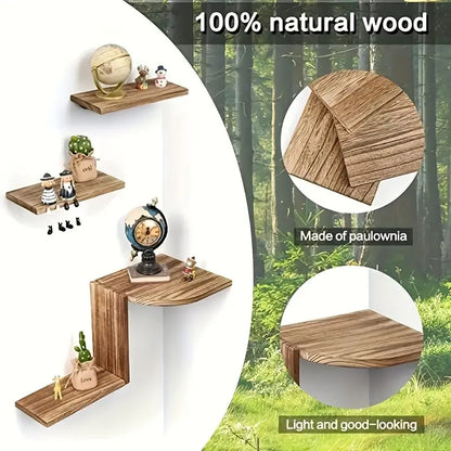 Rustic Wooden Wall Mounted Corner Shelf Set