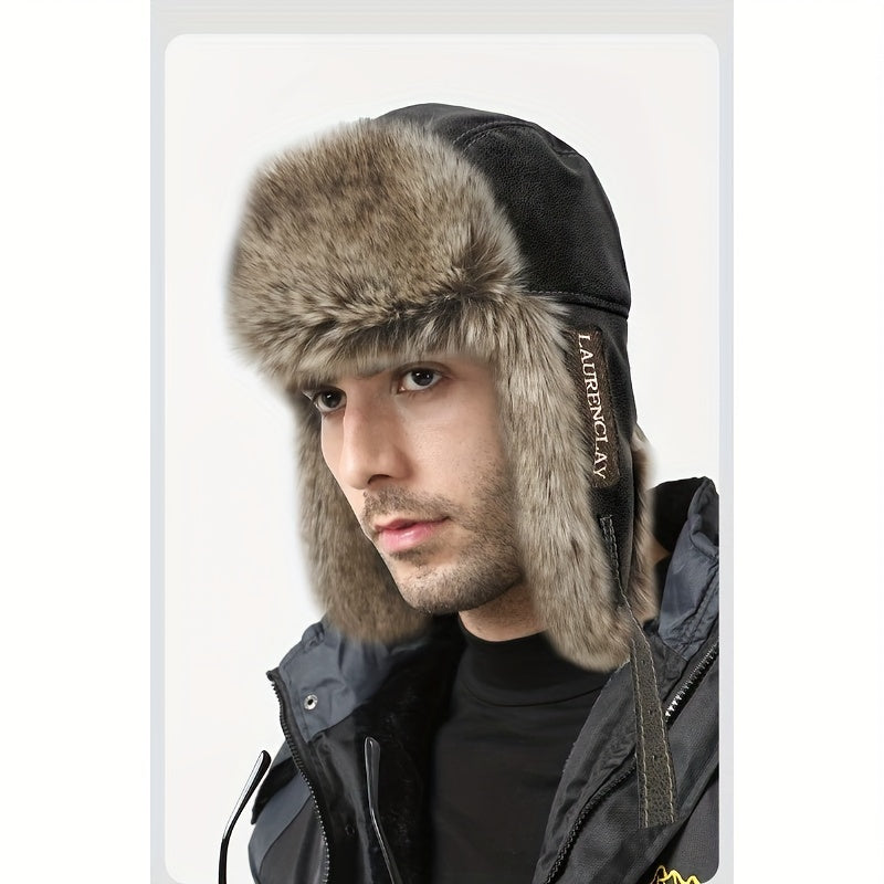 Winter Trapper Hat with Faux Fur & PU Leather