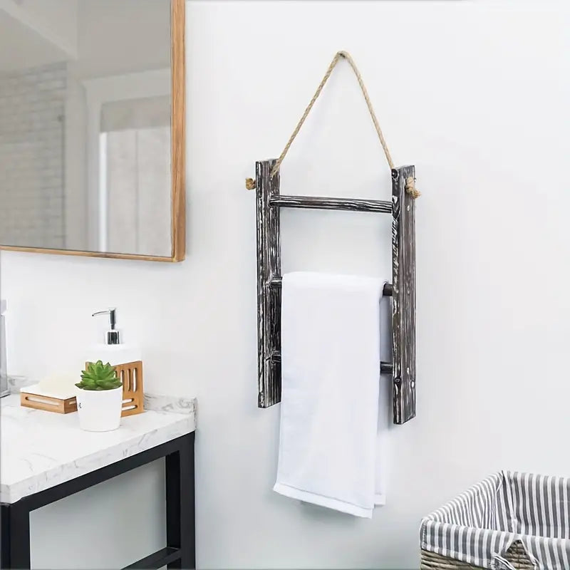 Rustic Wood Wall Hanging Towel Rack with 3 Tiers - Shabby Chic Style